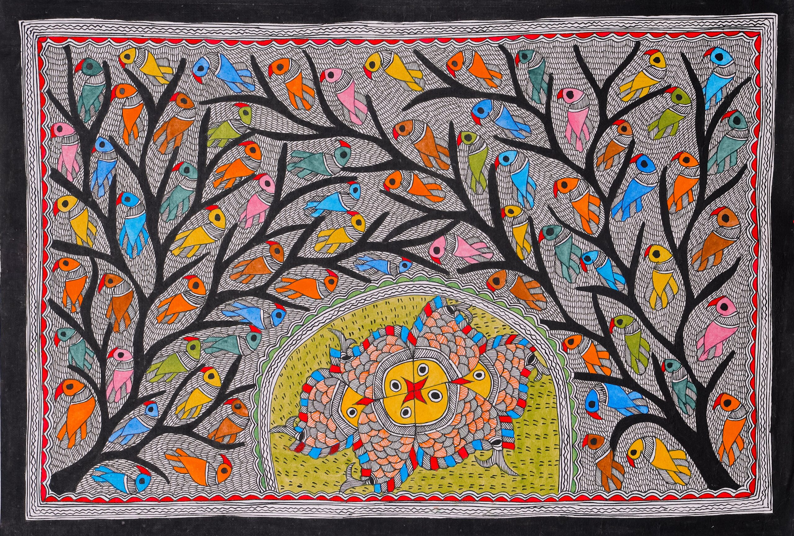 Handcrafted Jeevan ka Jod Painting – Madhubani Celebration & Togetherness