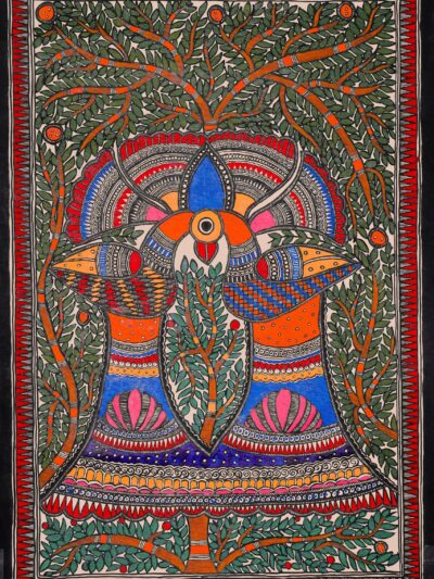 Pakshi Milan Canvas Wall Art – Symbolic Birds & Togetherness Madhubani Décor