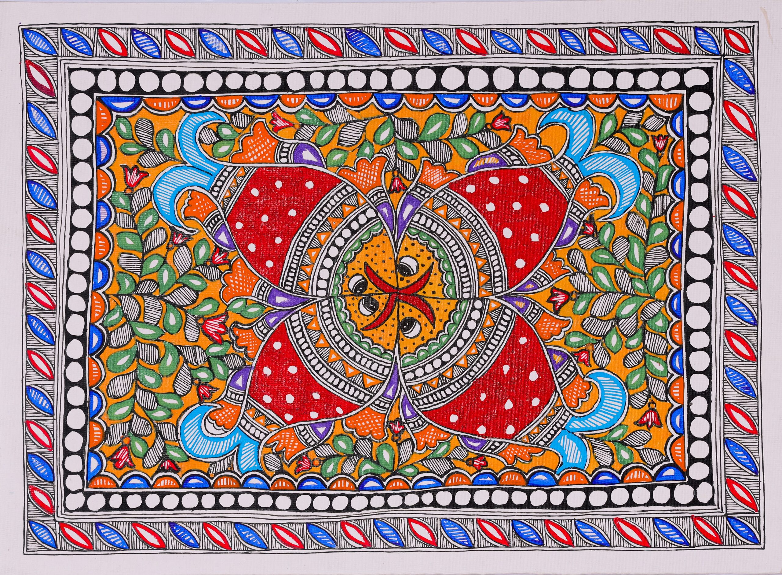Handcrafted Madhubani Jal Sangam Painting – Nature & Tradition