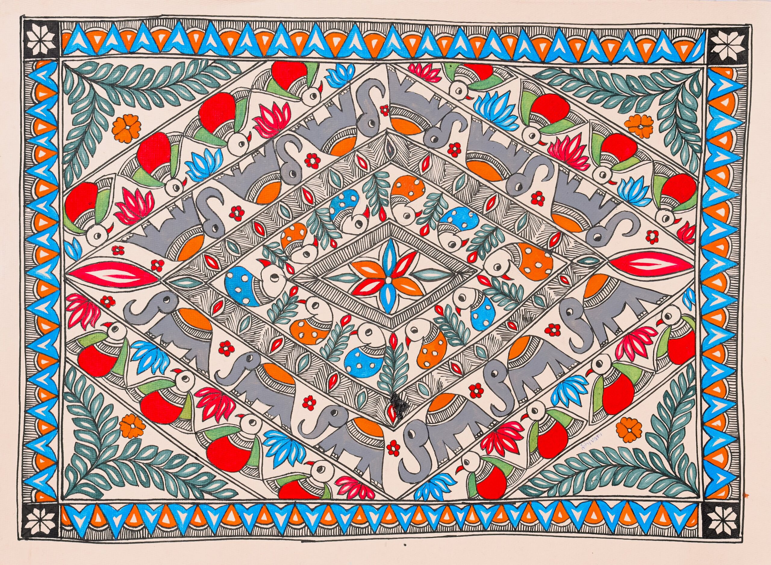 Rajgaj Yatra – Handpainted Madhubani Art Symbolizing Royal Procession