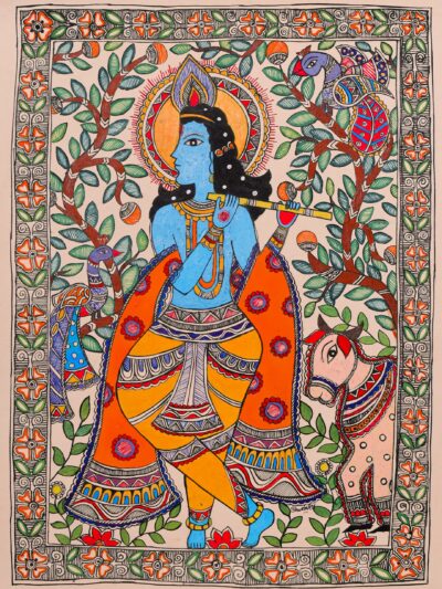 Nandlala ke Leela – Traditional Mithila Madhubani Krishna Painting