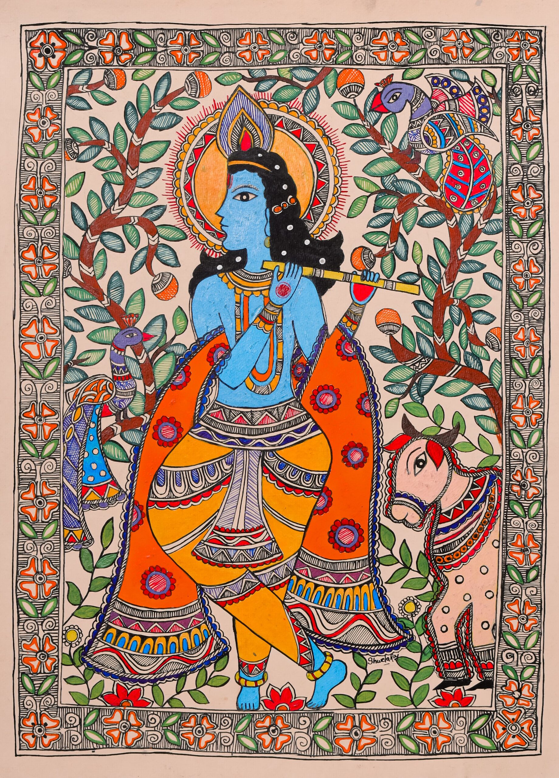 Nandlala ke Leela – Traditional Mithila Madhubani Krishna Painting