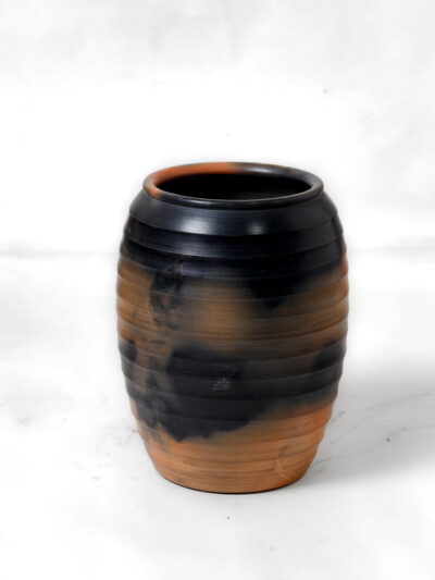 Smoke-Band Terracotta Barrel Vase