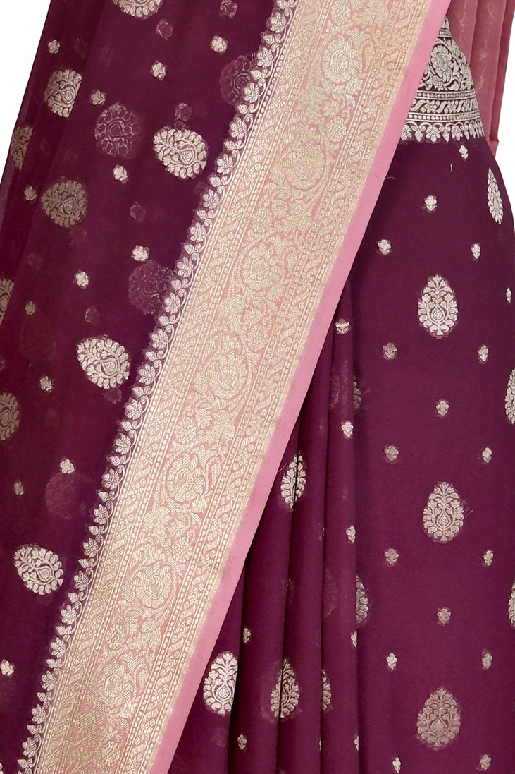 Mehroon Raag Saree | Handwoven Banarasi Silk Saree