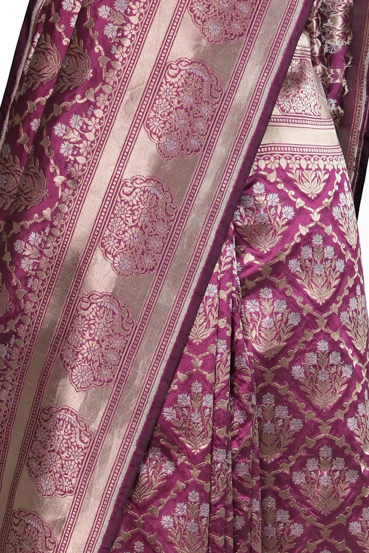 Mehroon Nazakat Saree | Handwoven Banarasi Silk Saree