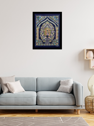 Peacock Tree – Handpainted Madhubani Art Depicting Vibrant Birds & Tree Life