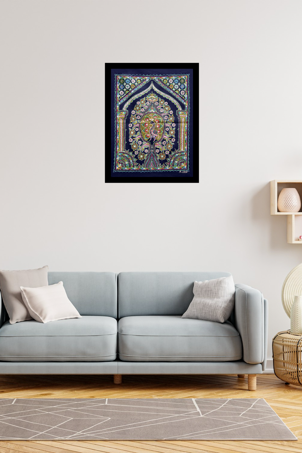 Peacock Tree – Handpainted Madhubani Art Depicting Vibrant Birds & Tree Life