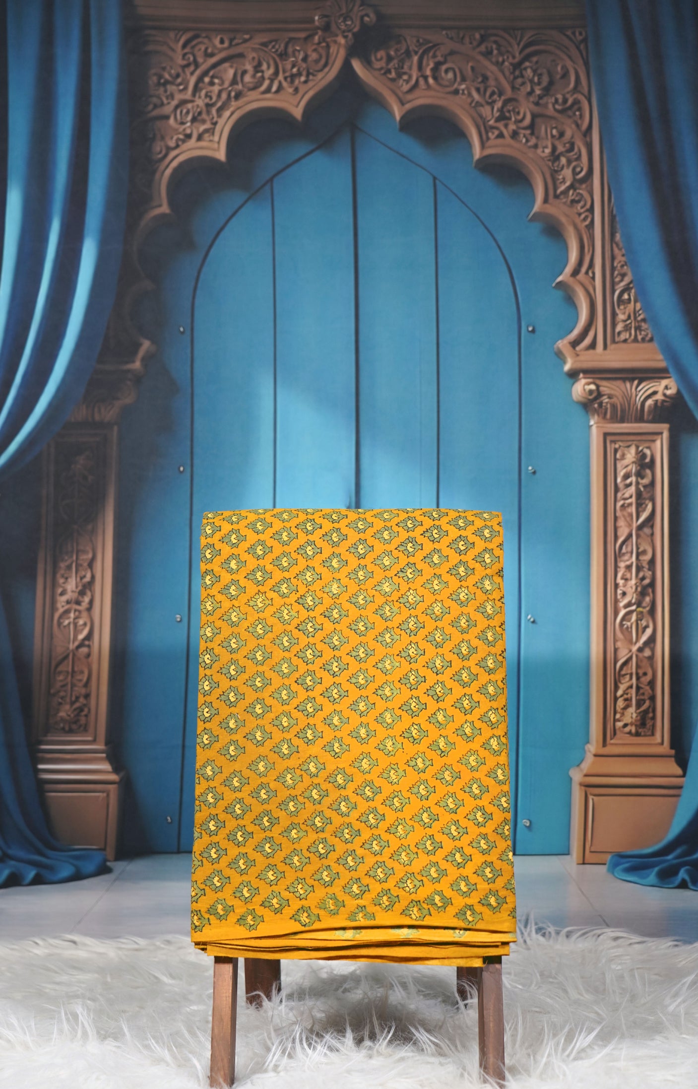 Ajrak Mustard Vine Symphony | Handcrafted Ajrak Fabric