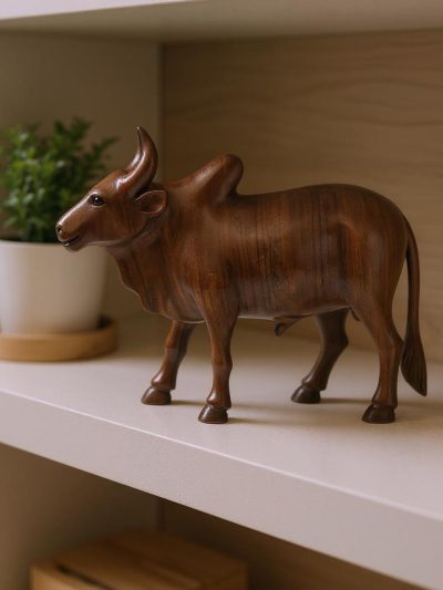 Oakstride Nandi | Handcrafted Wooden Bull Idol for Home & Puja