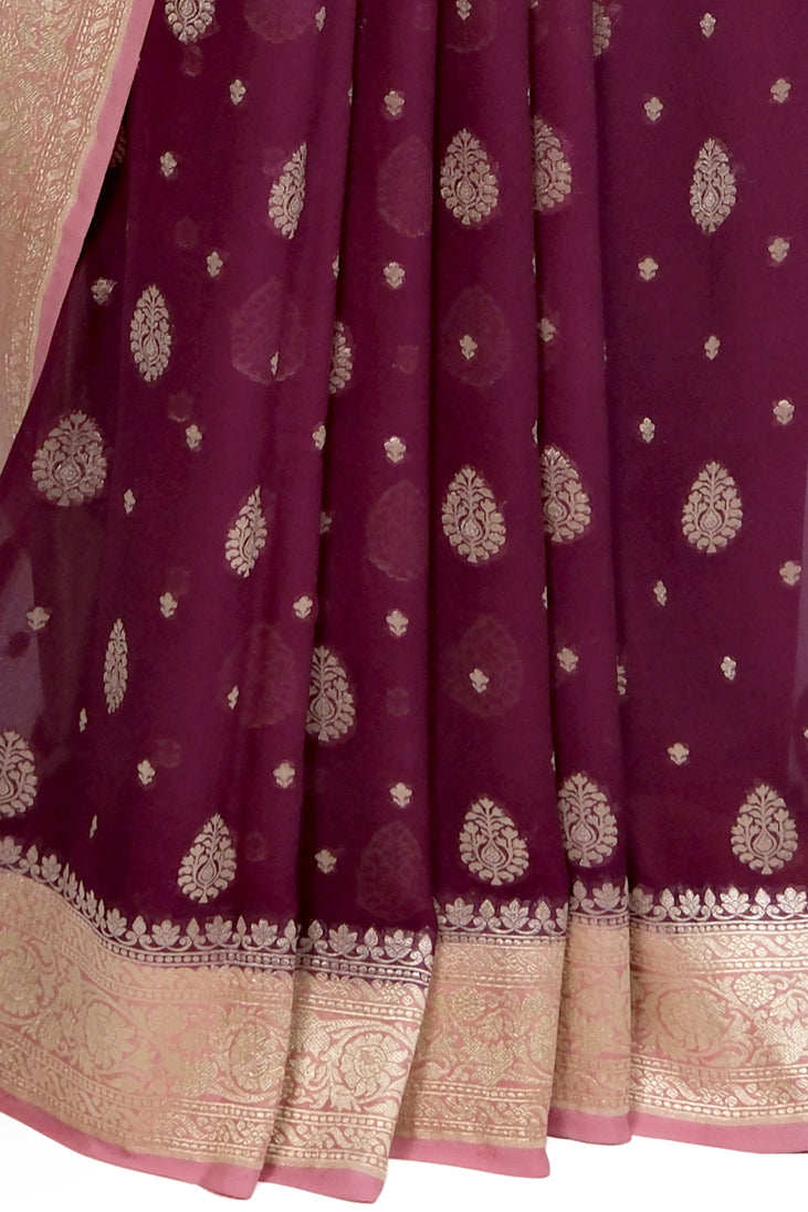 Mehroon Raag Saree | Handwoven Banarasi Silk Saree