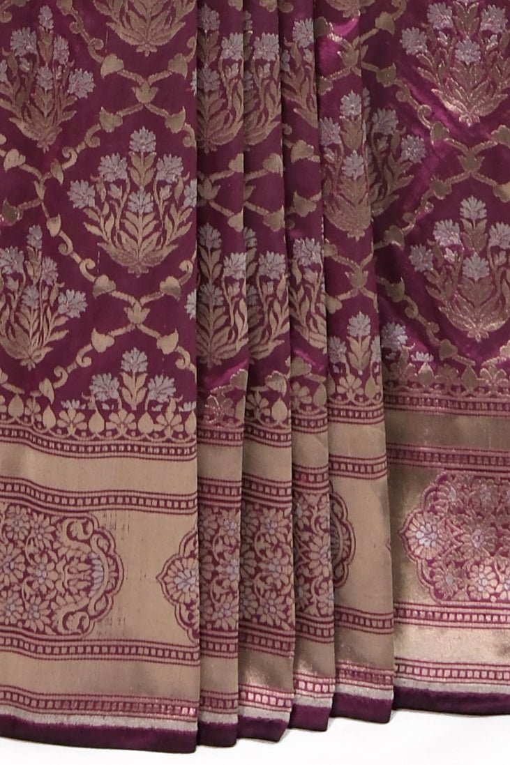 Mehroon Nazakat Saree | Handwoven Banarasi Silk Saree