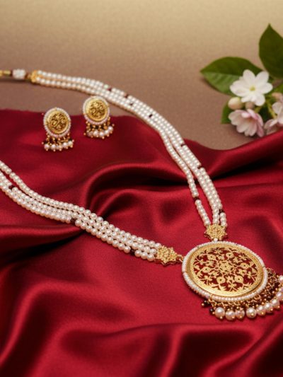 Elegant Royal Noir Bloom Thewa Onyx Glass Pendant Set