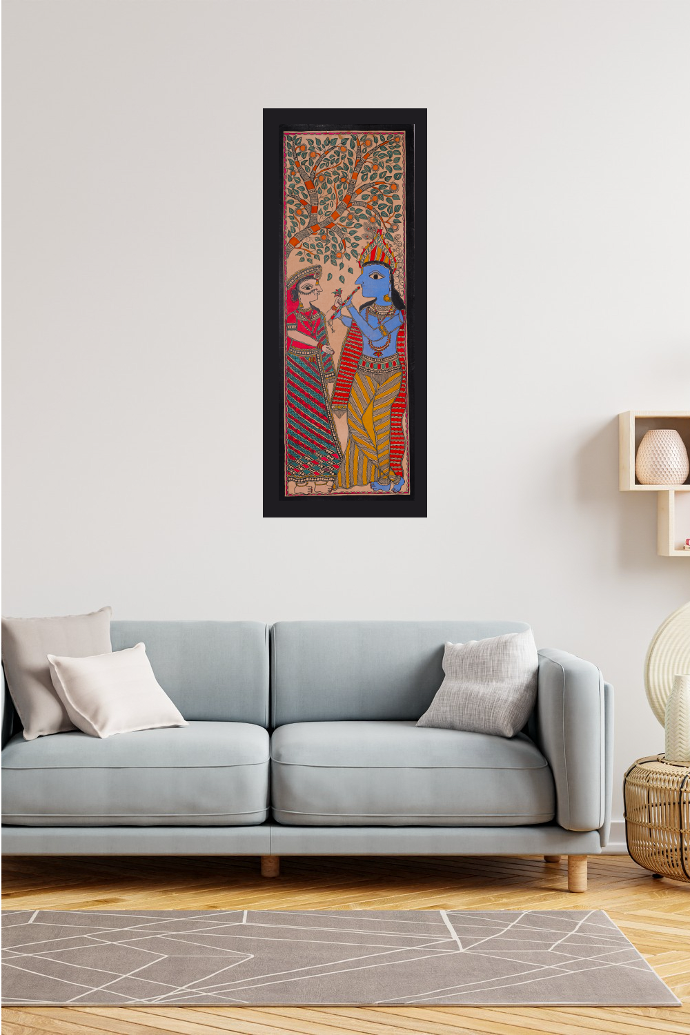 Prem Raag – Radha Krishna Love Madhubani Wall Décor