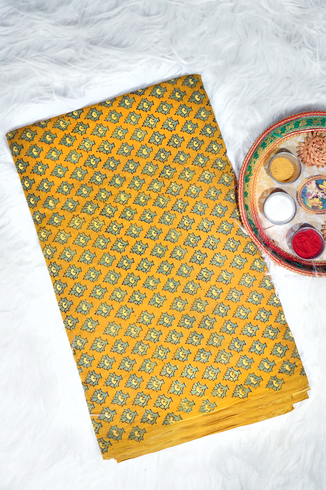Ajrak Mustard Vine Symphony | Handcrafted Ajrak Fabric