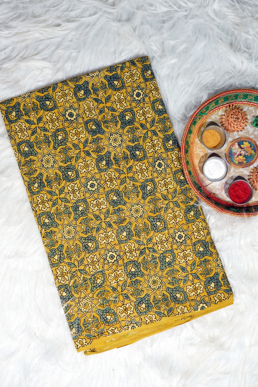 Saffron Mosaic | Handcrafted Ajrak Fabric