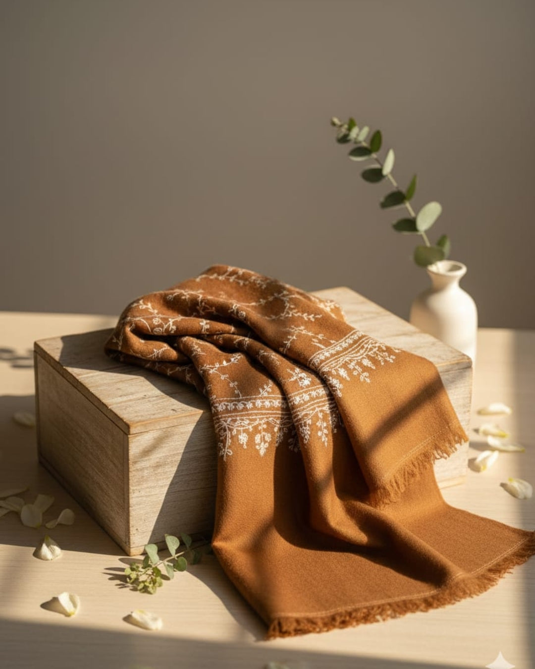 Zameen-E-Zar Golden Weave Pashmina Shawl - Image 3