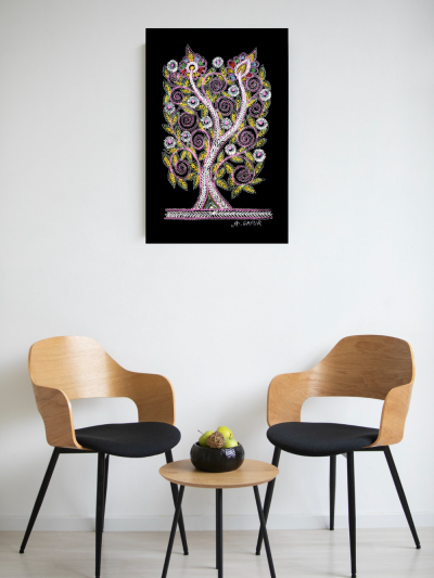 Handcrafted Spiral Vine Tree Madhubani Artwork – Cultural & Artistic Décor