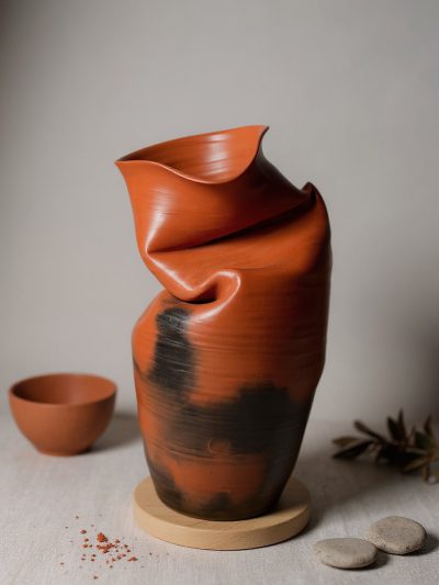 Flame-Fold Terracotta Vase