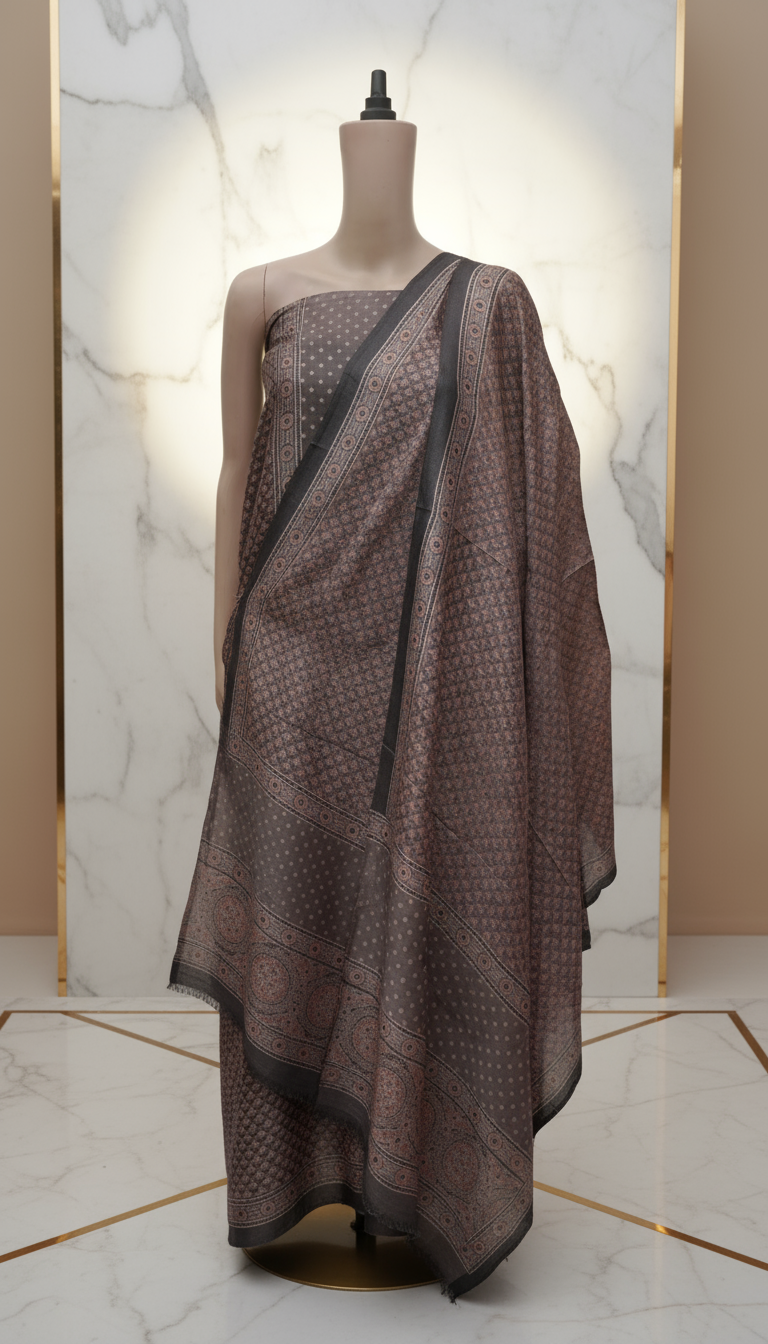 Noorani Ajrak Elegance Suit ? Authentic Handcrafted Indian Textile