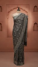 Ajrak Kala Gulab Boota | Handcrafted Cotton Saree