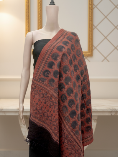 Ajrak Rakt Amber | Handwoven Dupatta