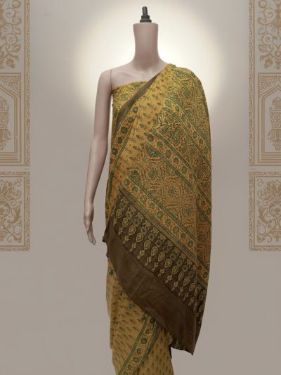 Surya Pushp Motif Ajrak Silk Saree | Artisan Weave