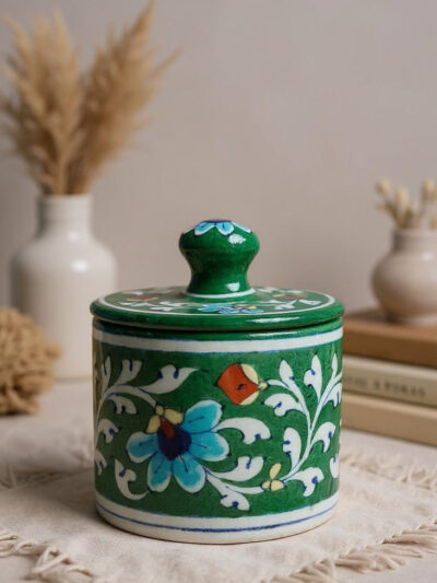 Emerald Blossom Jar | Handcrafted Decorative Jar for Home Décor