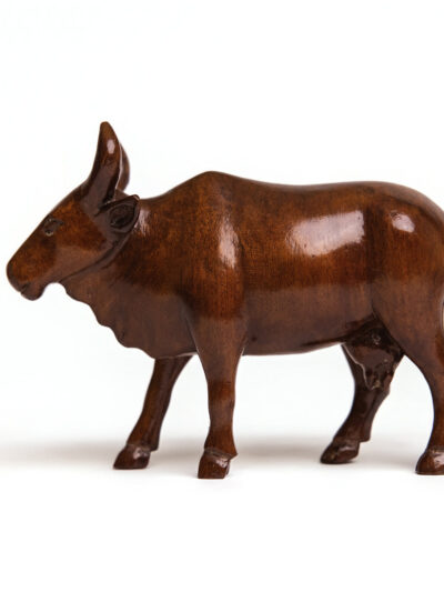 Hand-Carved Wooden Bull Figurine