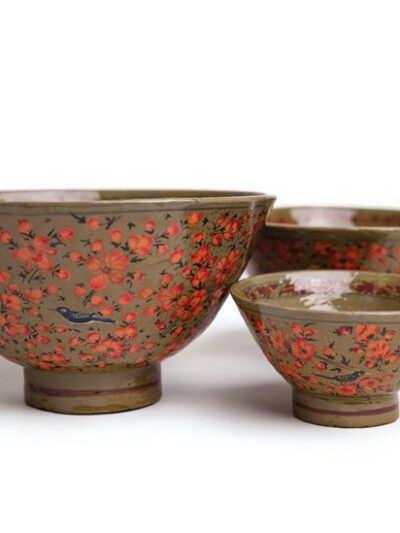 Whispering Sakura Nesting Bowls | Handcrafted Floral Wooden Bowl Set