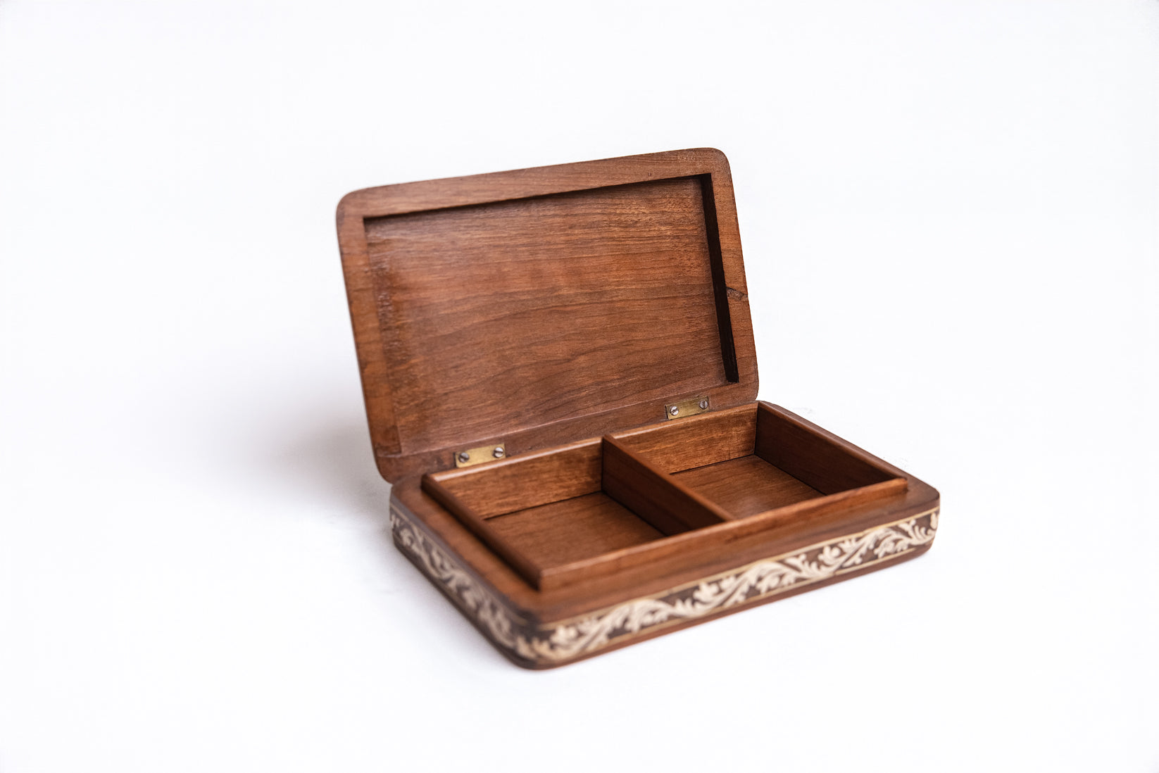 Village Life Walnut Wood Inlay Box | Handcrafted Kashmiri Wooden Art Storage Box