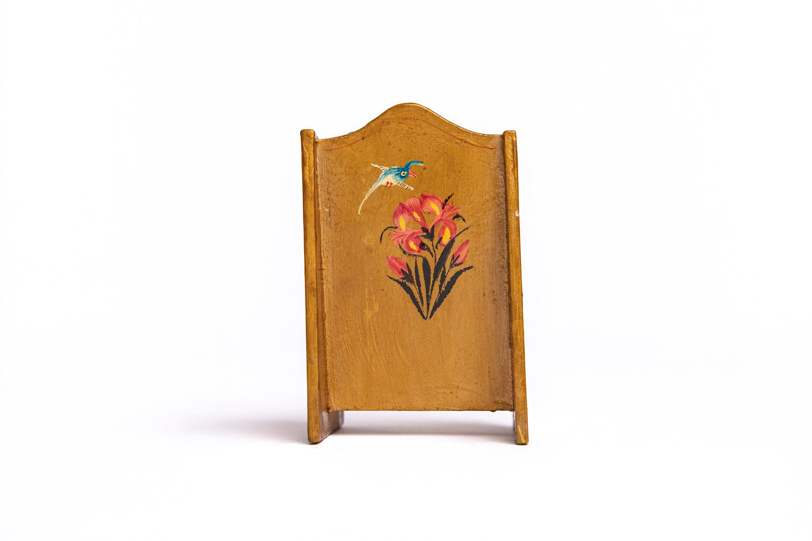 Golden Bloom Card Holder | Handcrafted Wooden & Brass Desk Organizer