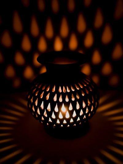 Terracotta Kalash T-Light Holder (Jali Cutwork)