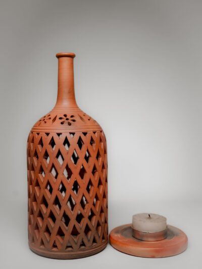 Terracotta Bottle T-Light Holder (Geometric Jali)