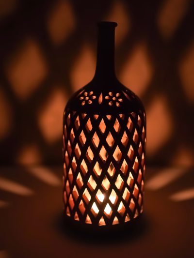 Terracotta Bottle T-Light Holder (Geometric Jali)