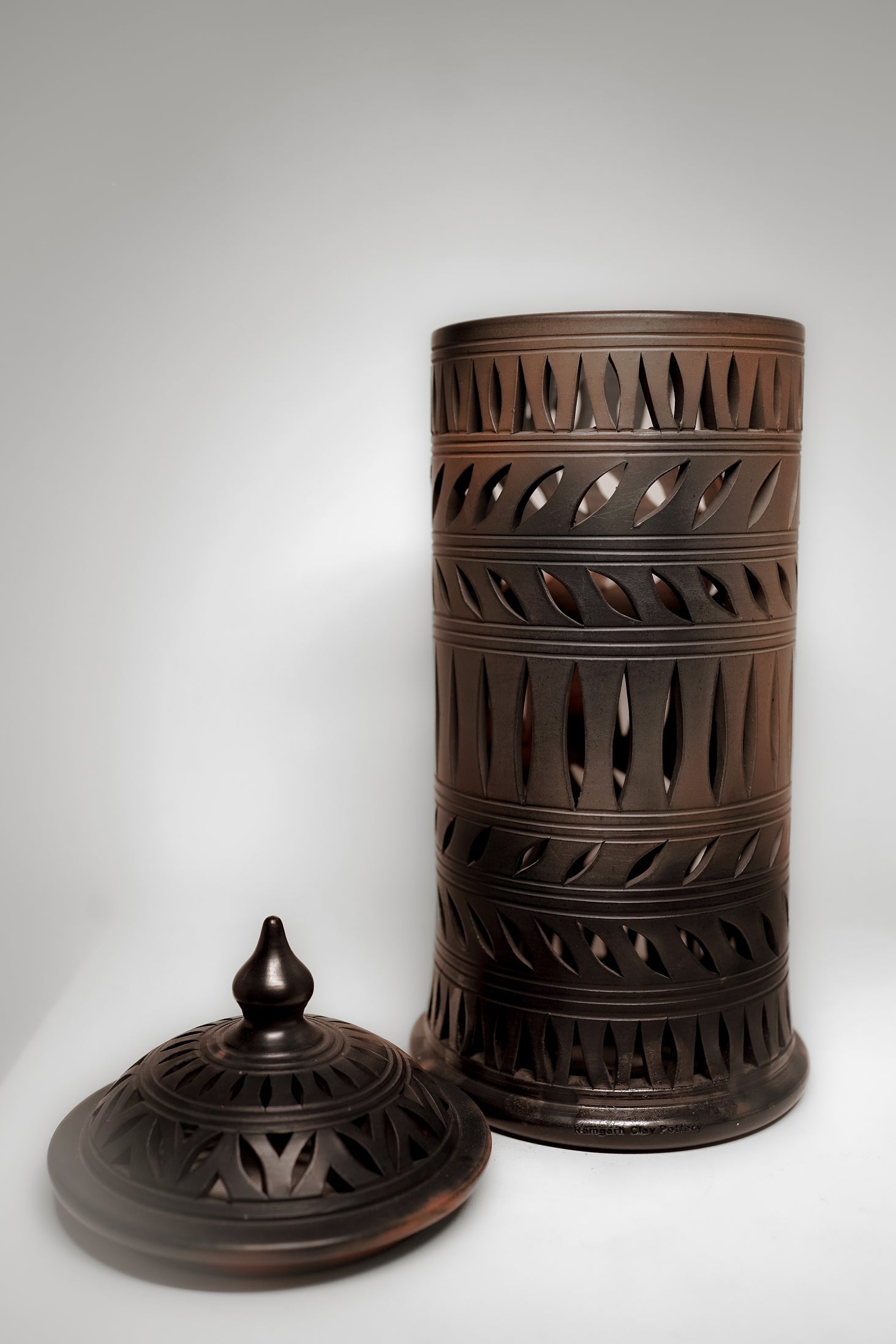 Terracotta Carved Cylinder Lamp