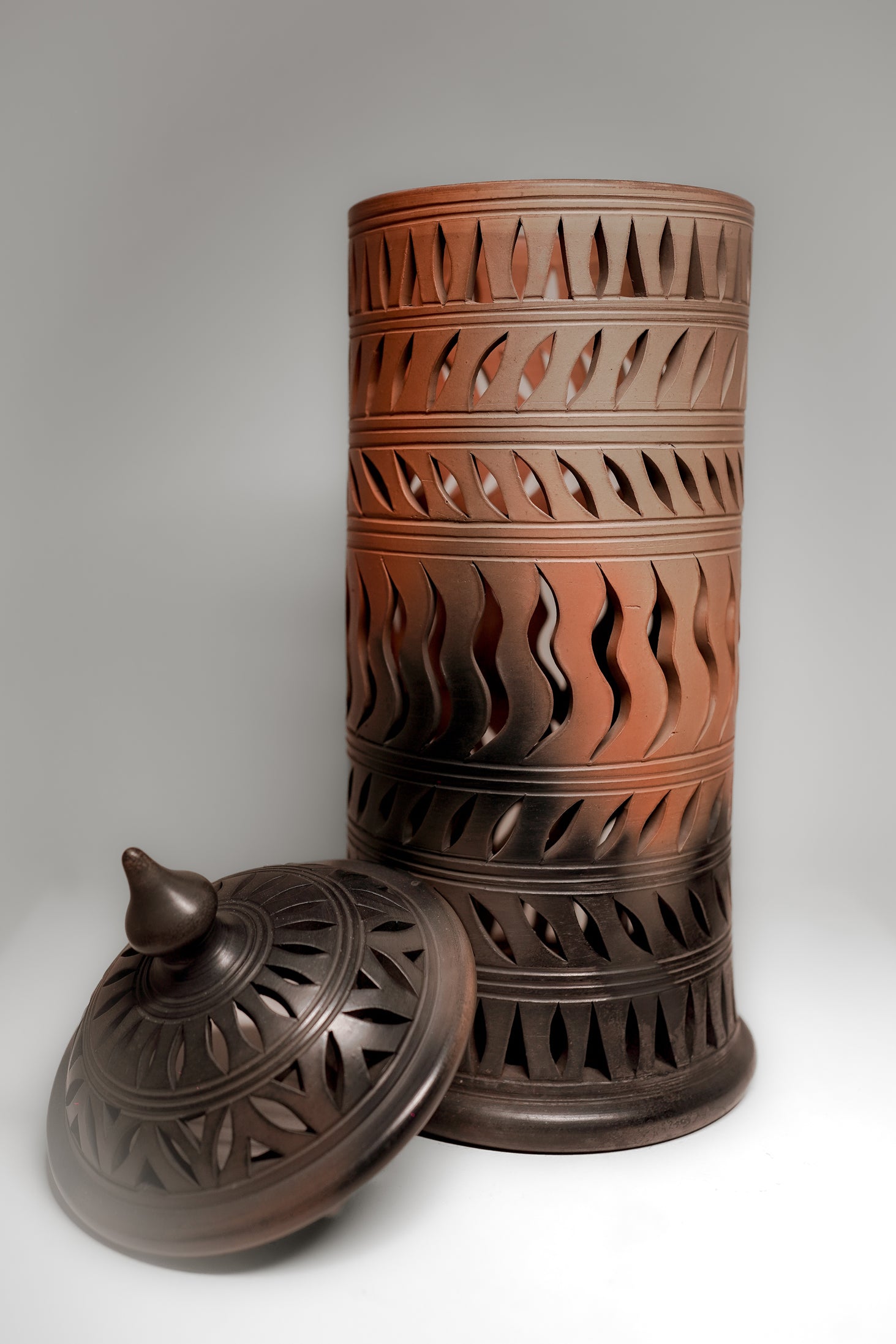 Terracotta Carved Cylinder Lamp