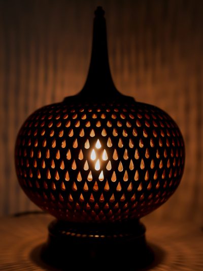 Terracotta Vase lamp with miniature on top