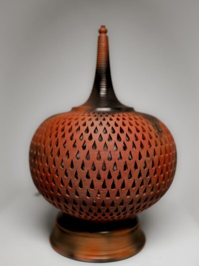 Terracotta Vase lamp with miniature on top