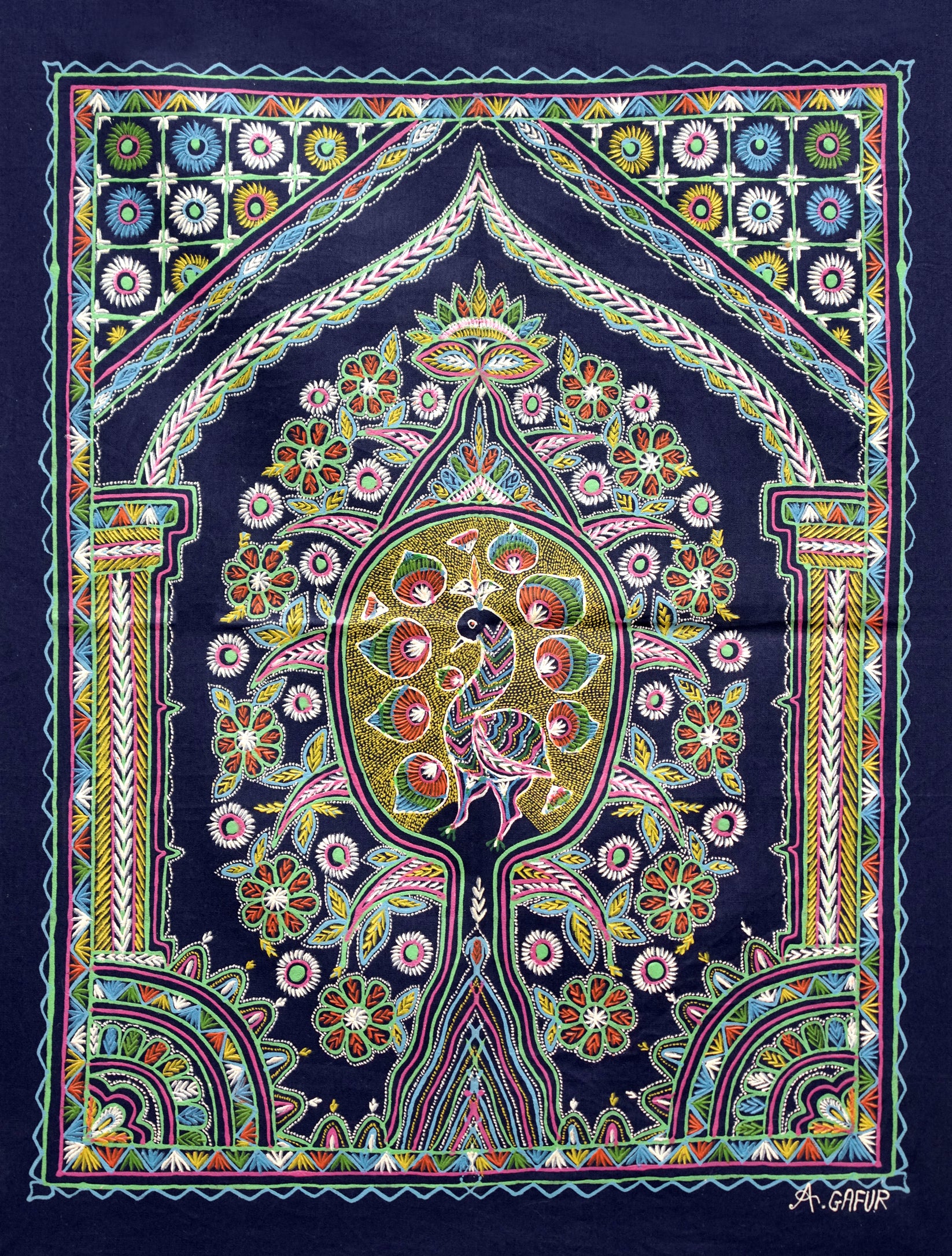 Peacock Tree – Handpainted Madhubani Art Depicting Vibrant Birds & Tree Life