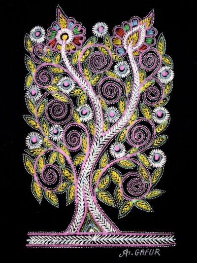 Handcrafted Spiral Vine Tree Madhubani Artwork – Cultural & Artistic Décor