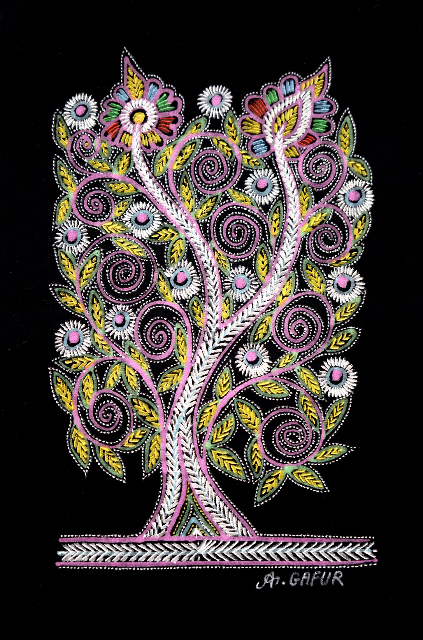 Handcrafted Spiral Vine Tree Madhubani Artwork – Cultural & Artistic Décor