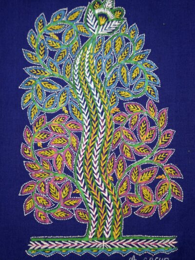 Braided Trunk Tree – Handpainted Madhubani Art Depicting Twisting Tree Trunks