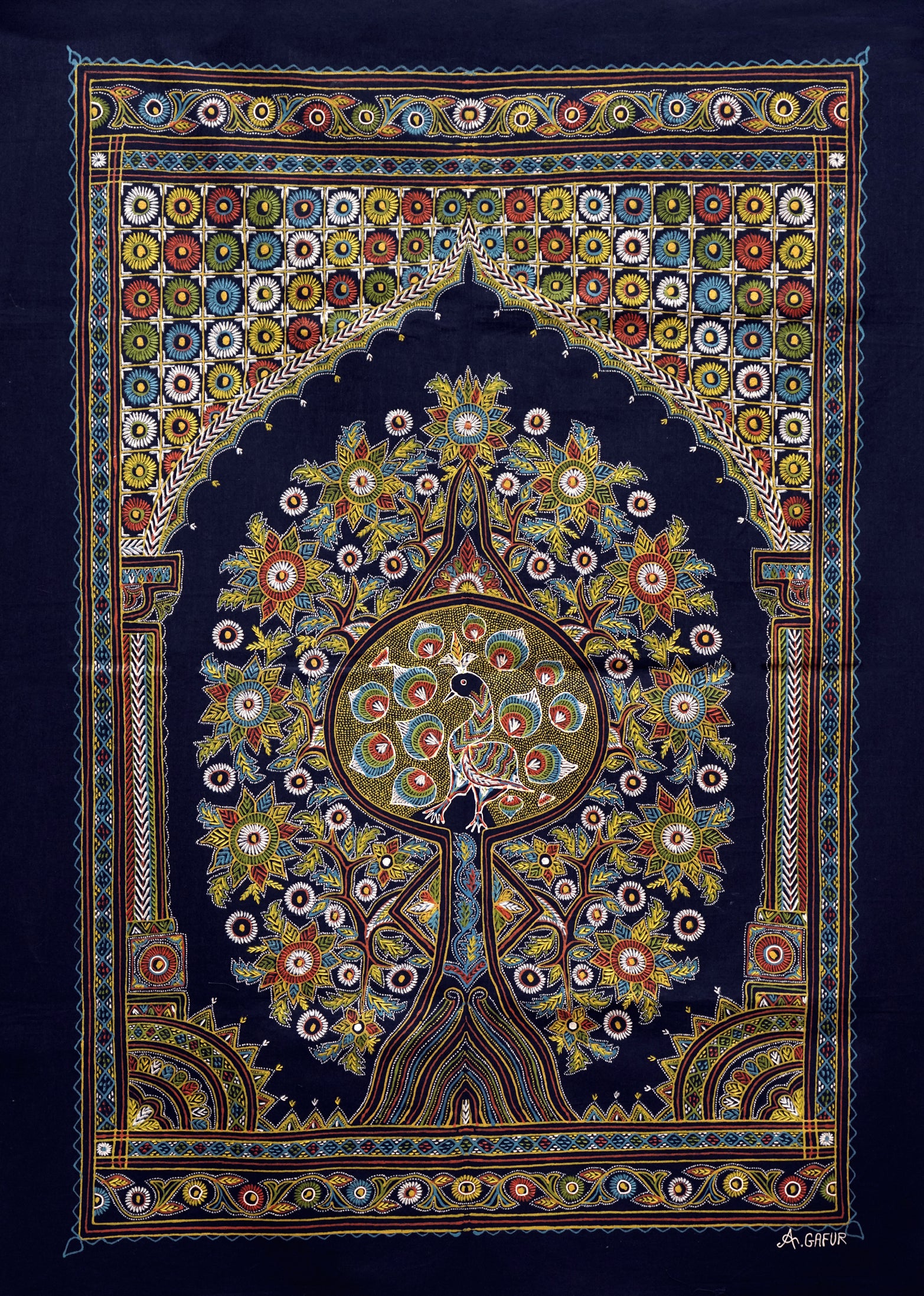Handcrafted Peacock Medallion Tree Madhubani Artwork – Cultural & Artistic Décor
