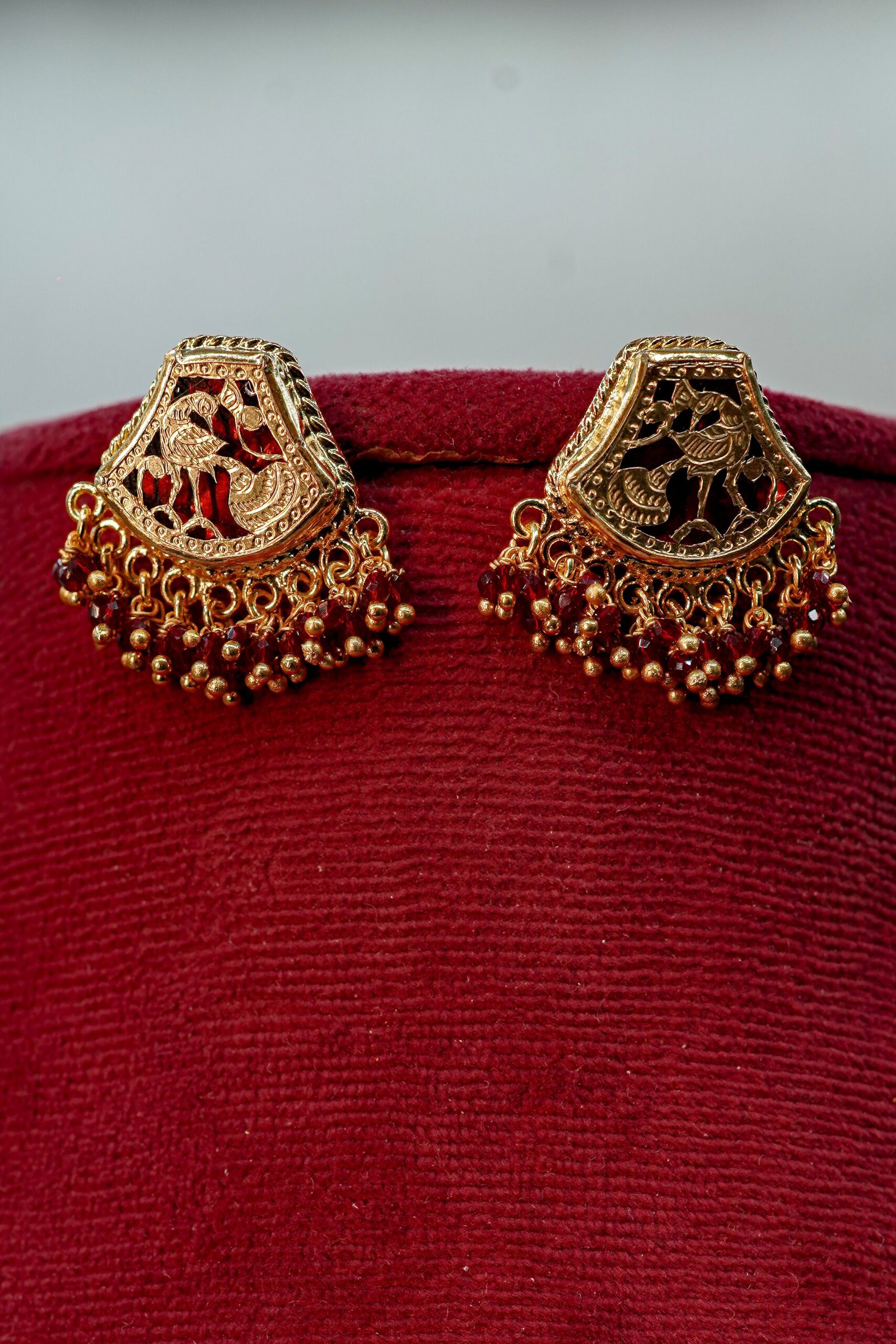 Mayura Phool Thewa Garnet Glass Bridal Pendant Set