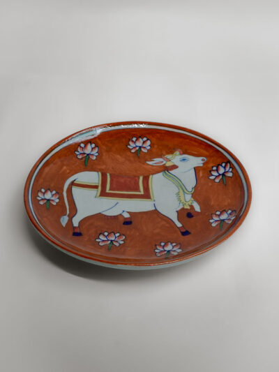 Divine Cow & Lotus Handmade Decorative Ceramic Plate