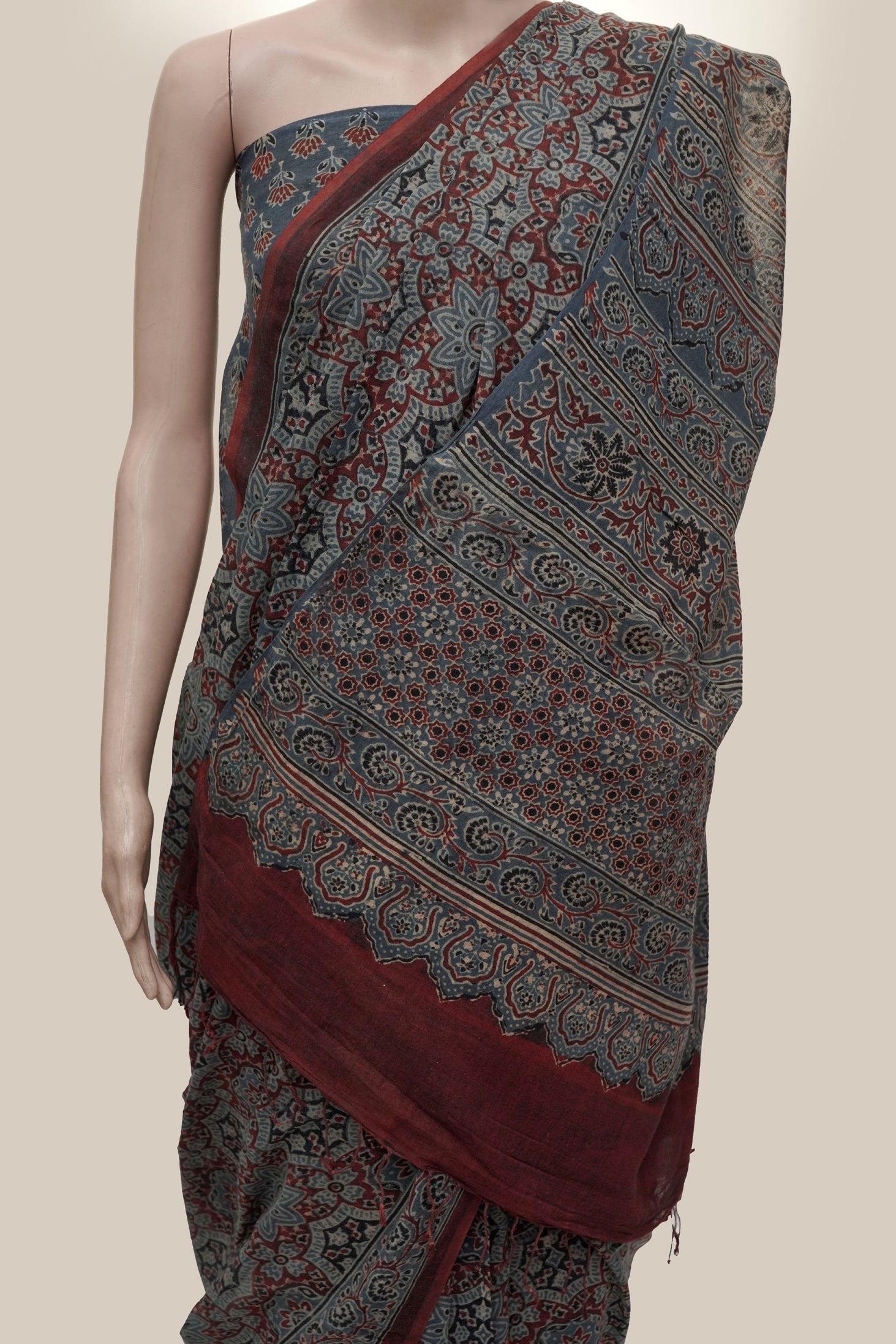 Ajrak Gulnaar Rang | Handwoven Saree