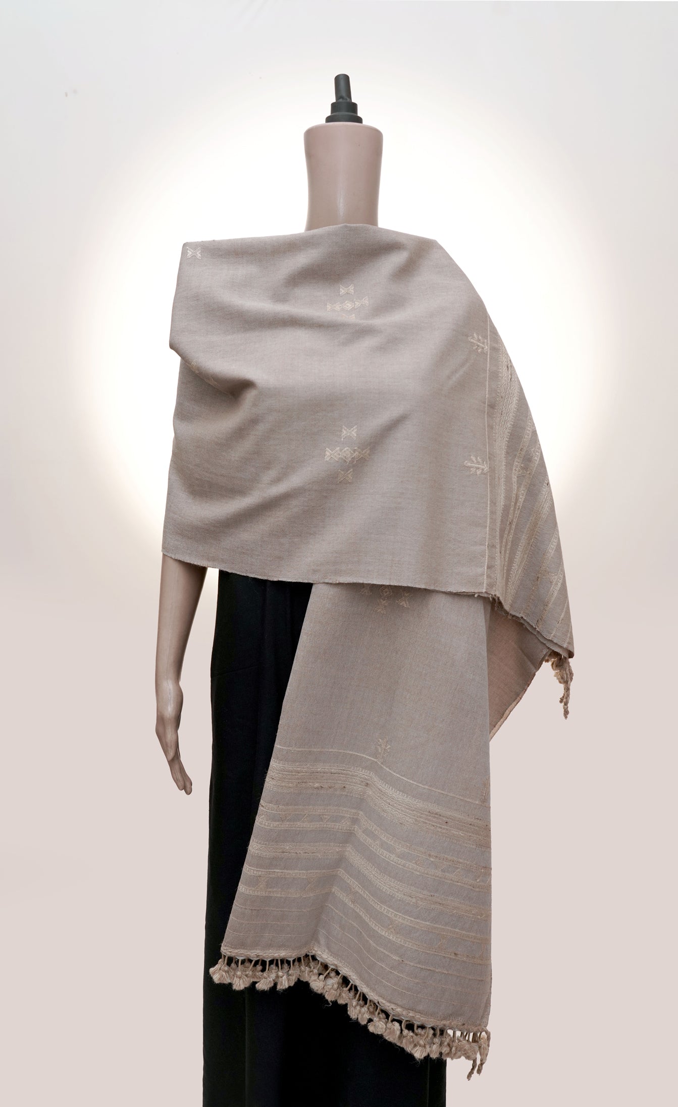 Desert Blossom | Wool Mirrorwork Handwoven Kutch Shawl