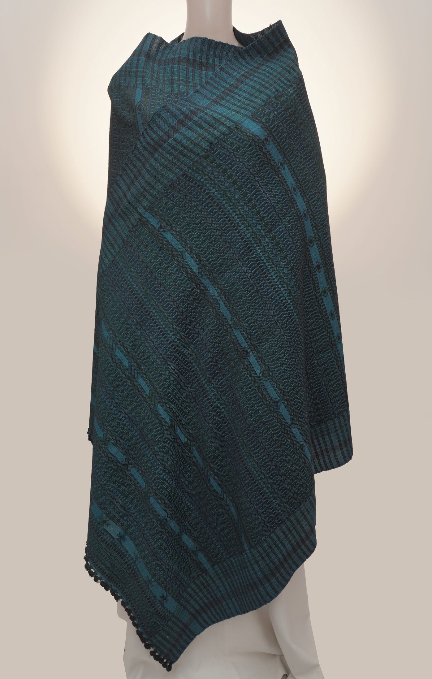 Teal Heritage Shawl | Artisan Wool Handwoven Kutch Weaving