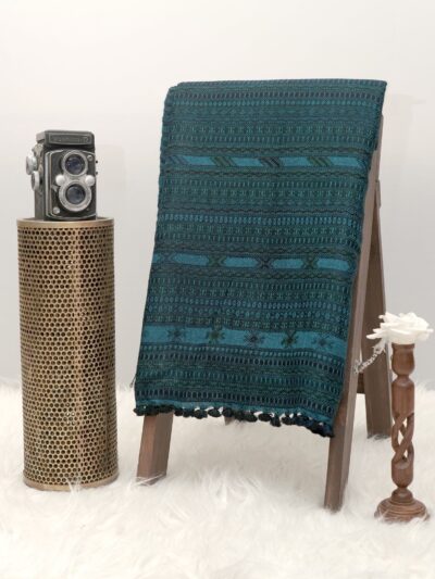 Teal Heritage Shawl | Artisan Wool Handwoven Kutch Weaving