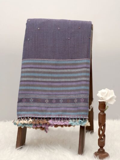 Misty Lilac | Wool Mirrorwork Handwoven Kutch Shawl